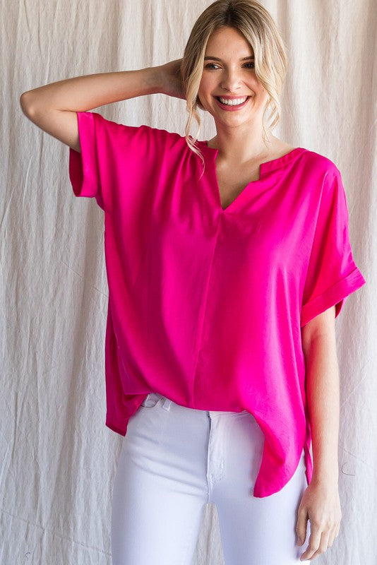 Jodifl Solid Cuffed Short Sleeve Top