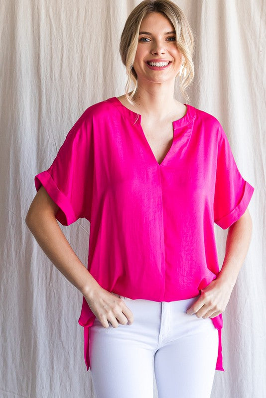 Jodifl Solid Cuffed Short Sleeve Top