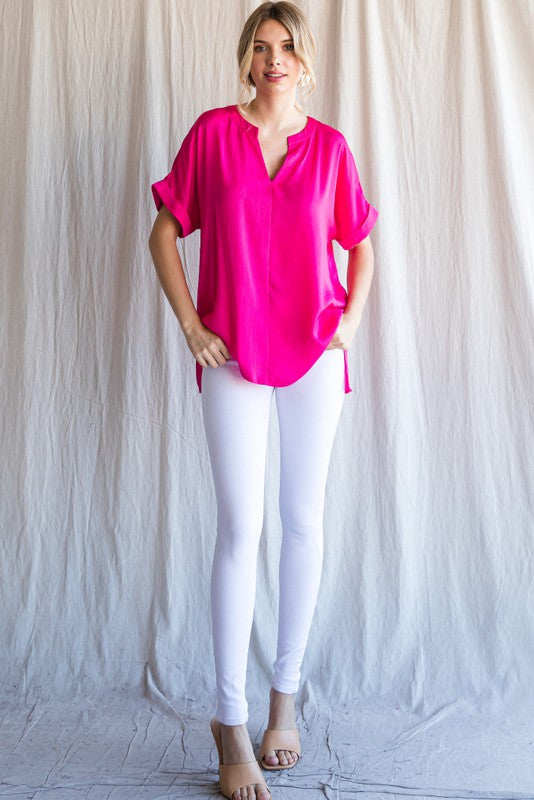 Jodifl Solid Cuffed Short Sleeve Top