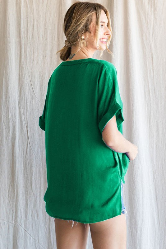 Jodifl Solid Cuffed Short Sleeve Top