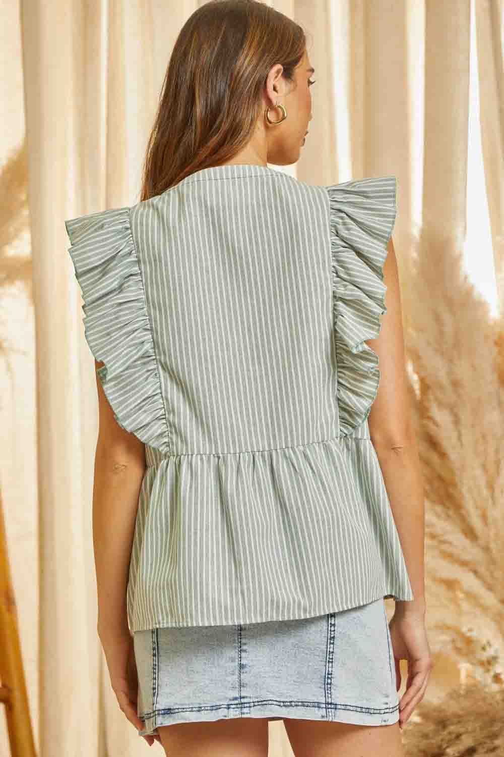 Flutter Sleeve Aztec Embroidered Top by Savanna Jane