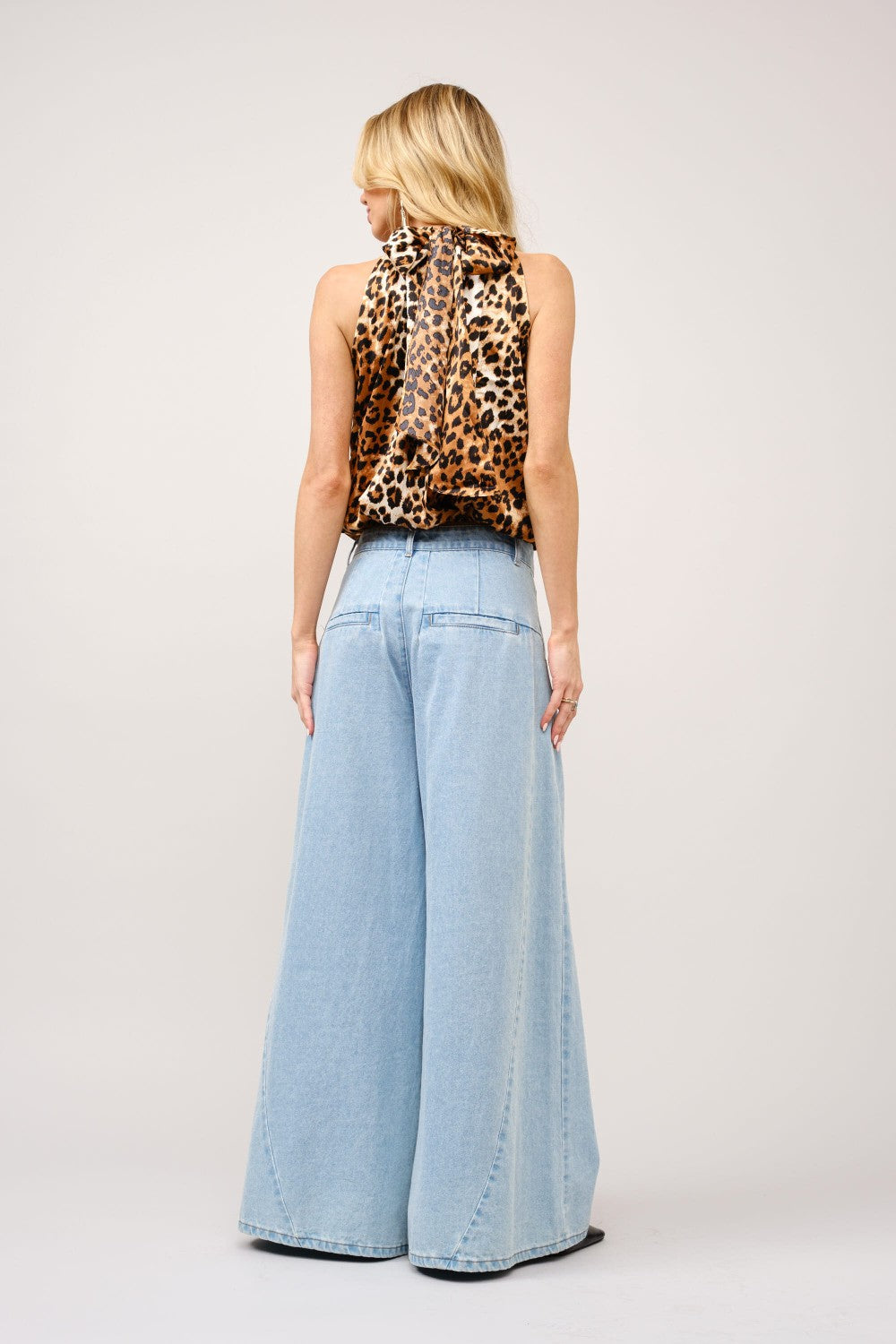 Satin Leopard Mock Neck Halter Top by Blue B