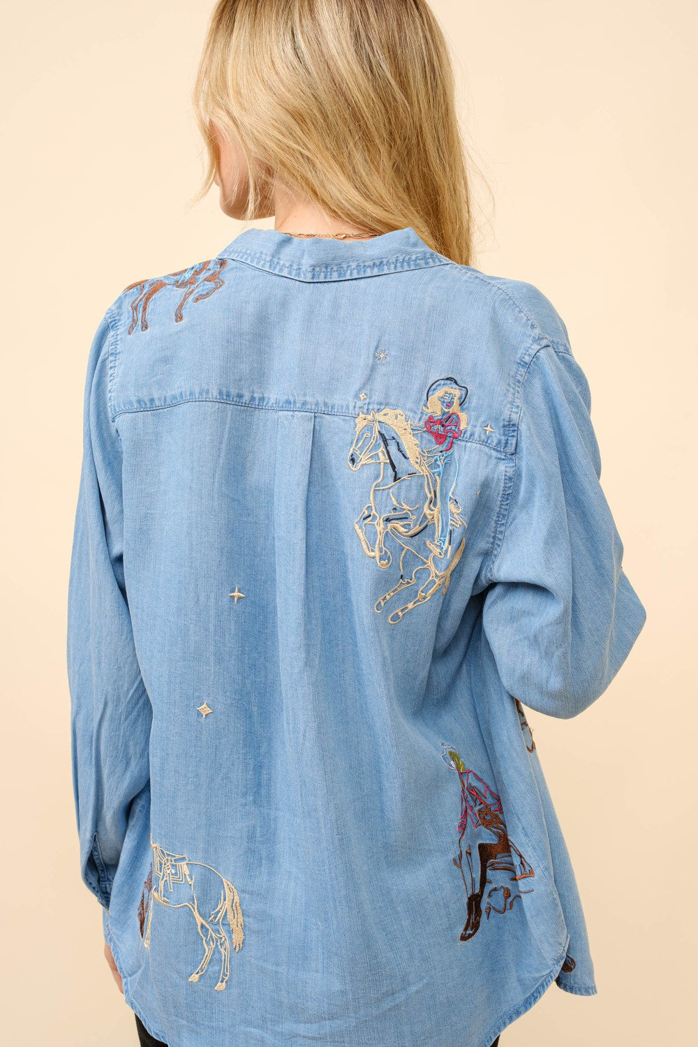 Western Motif Embroidered Tencel Shirt by Blue B