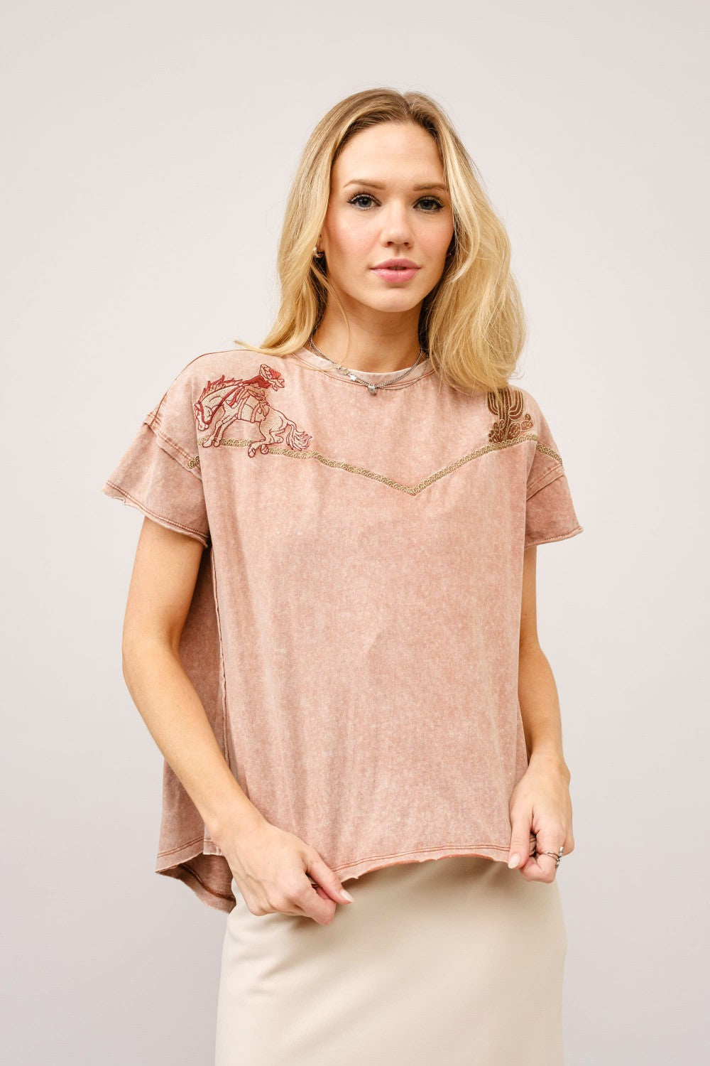 Embroidered Shoulder Western Yoke T-Shirt by Blue B