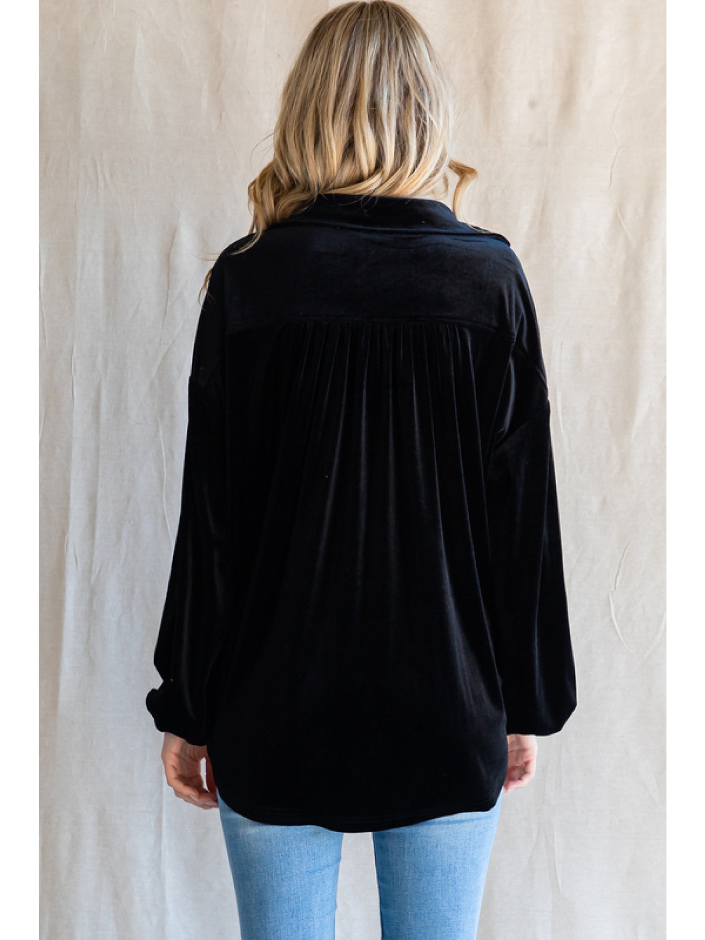 V Neck Drop Shoulder Velvet Top by Jodifl