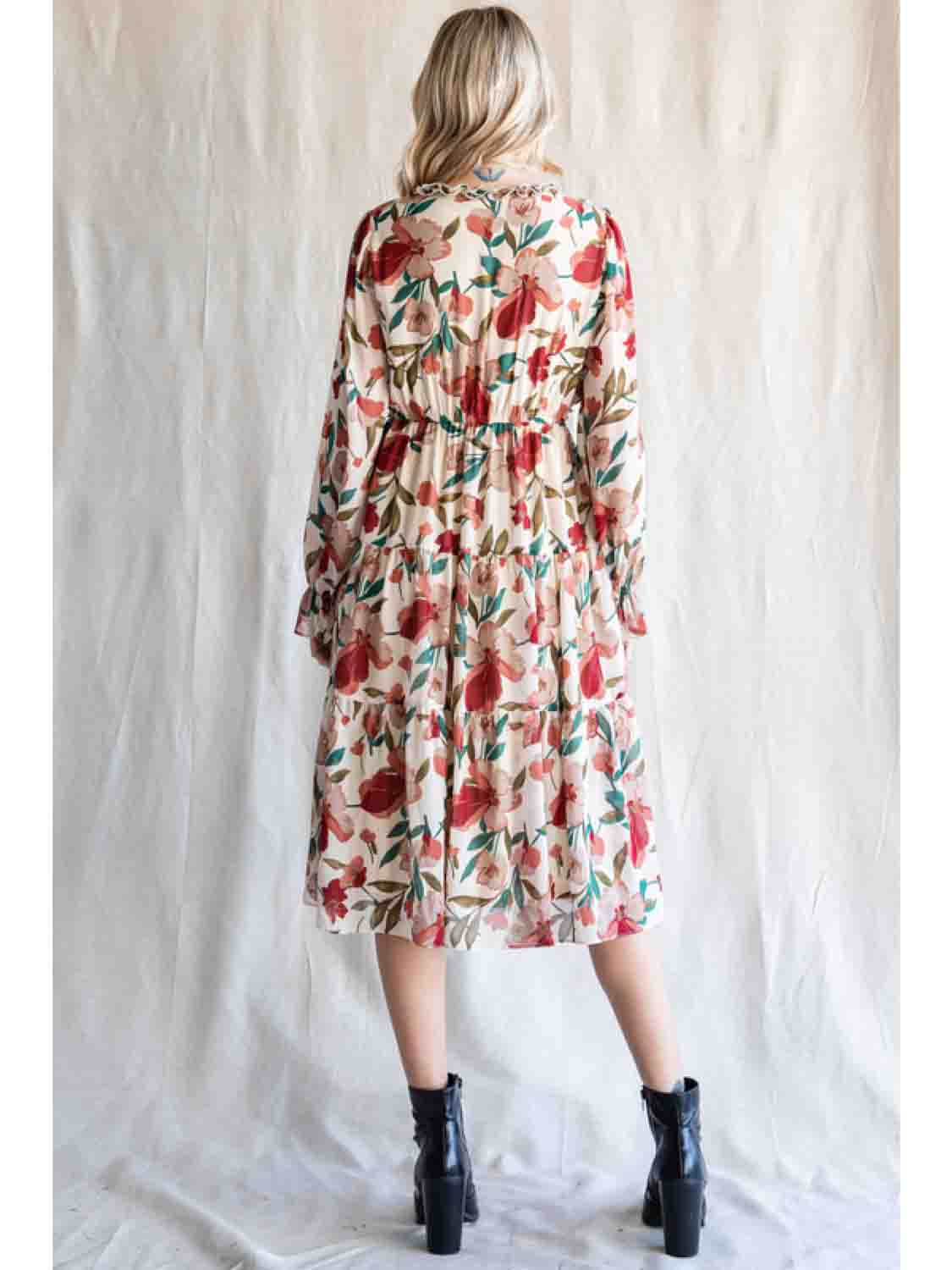 Floral Chiffon Long Sleeve Midi Dress