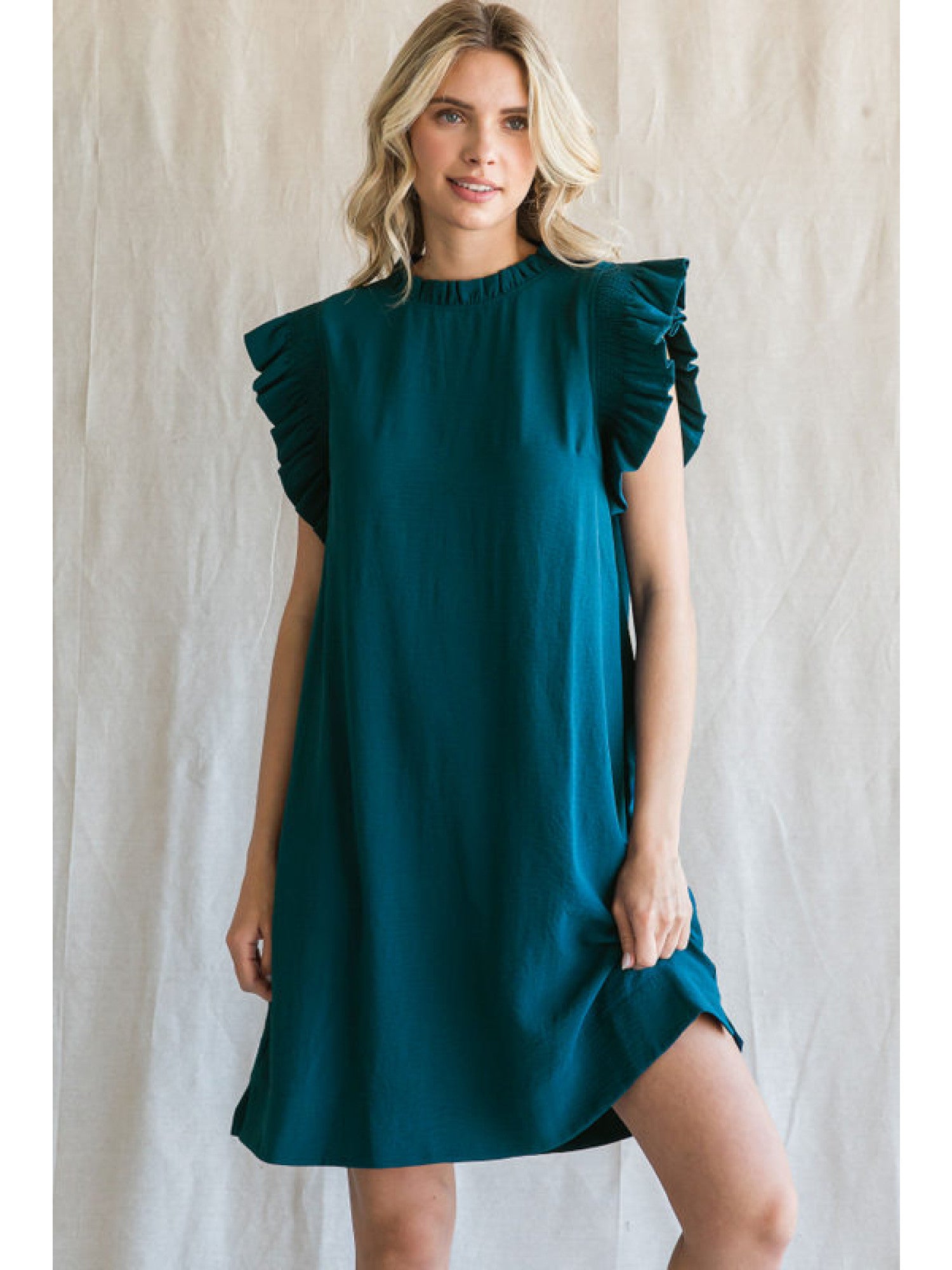 Ruffle Dress with Frill Mock Neckline by Jodifl Ruffle Dress with Frill Mock Neckline by Jodifl