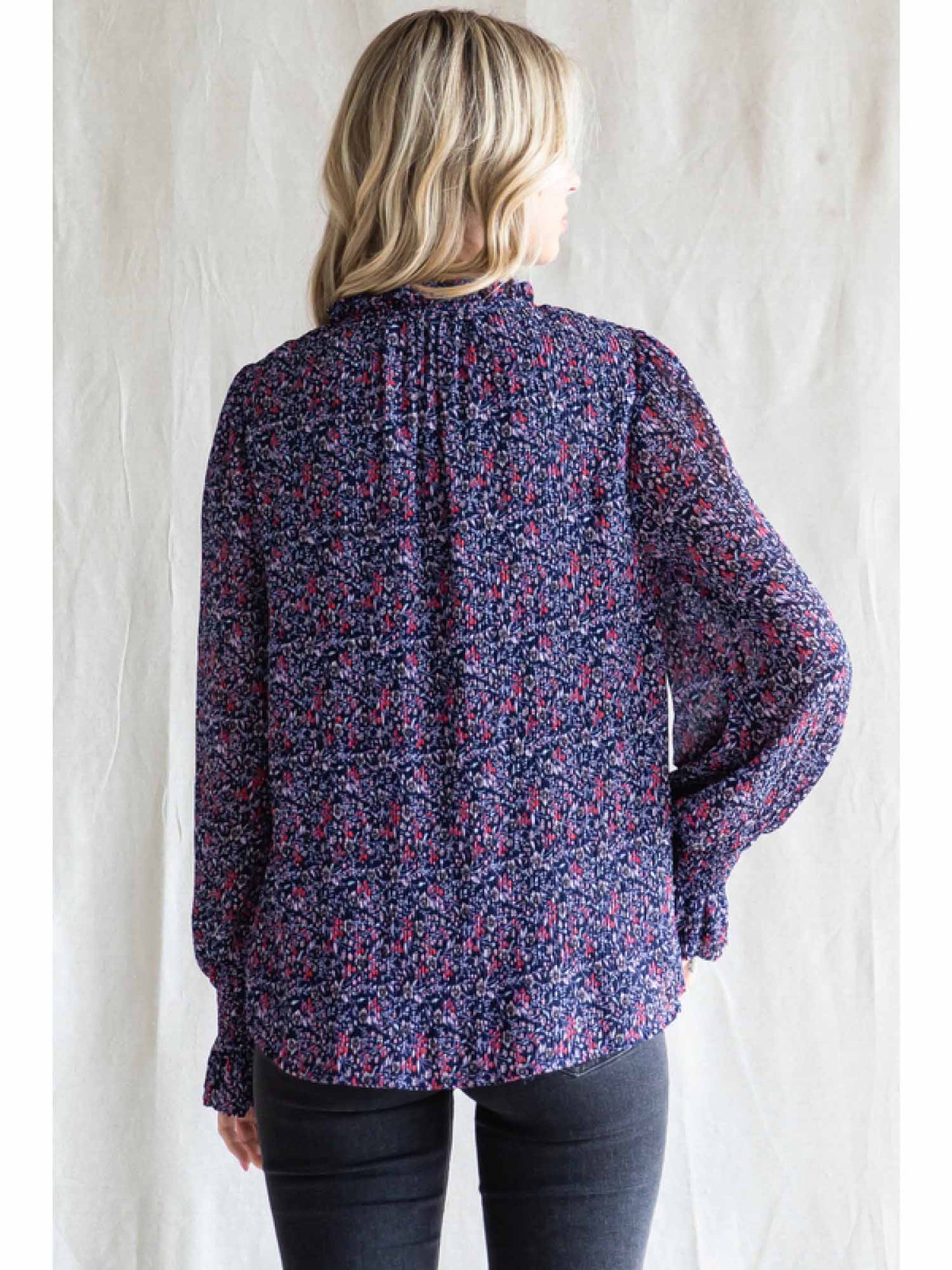 Chiffon Navy Textured Print Top by Jodifl