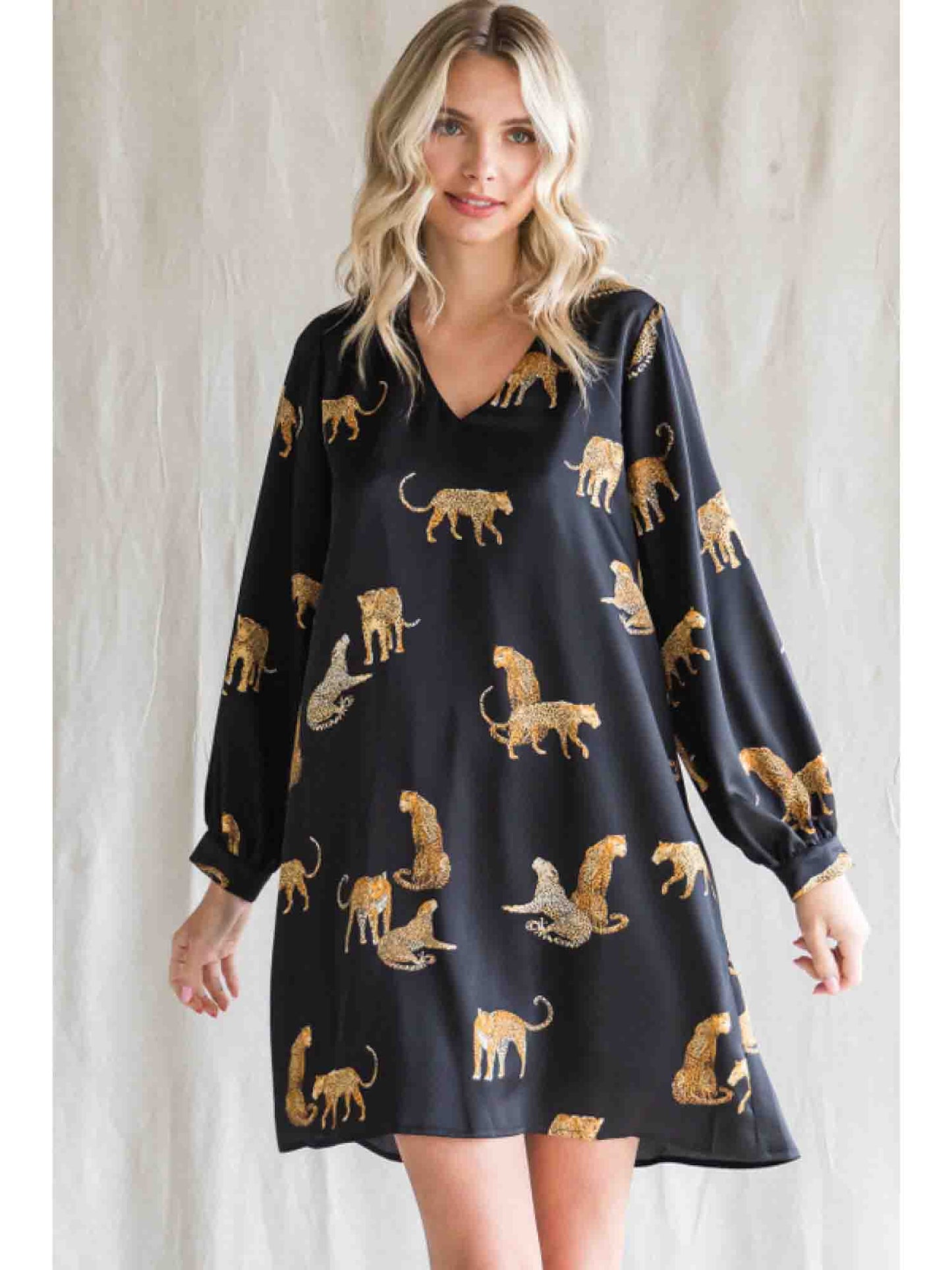 Cheetah Animal Print LSL Dress in Black by Jodifl