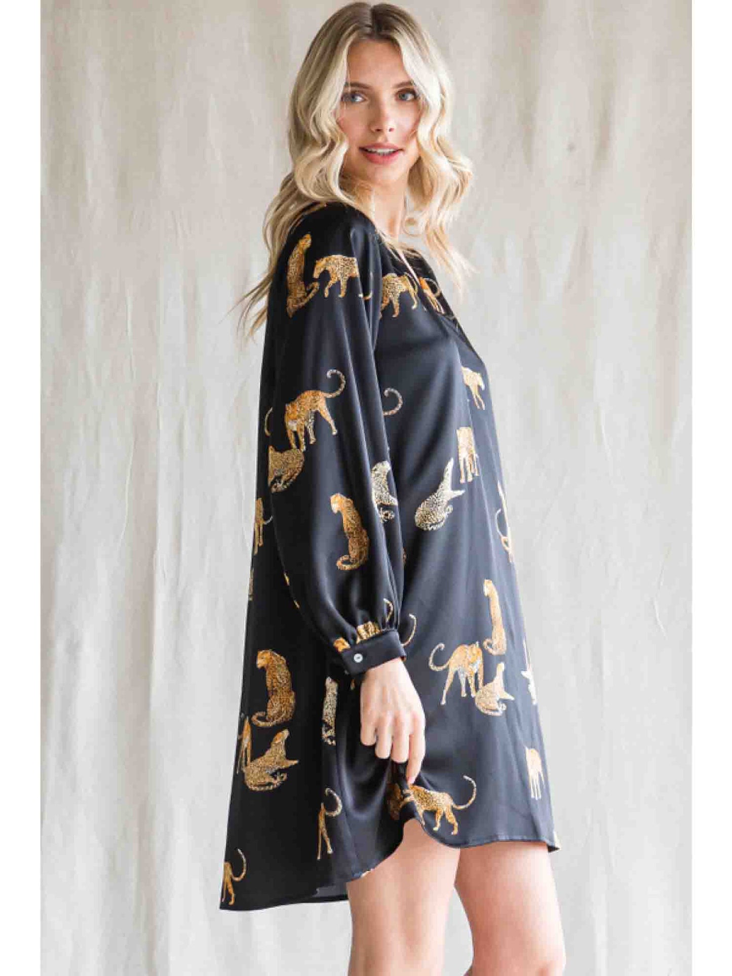 Cheetah Animal Print LSL Dress in Black by Jodifl