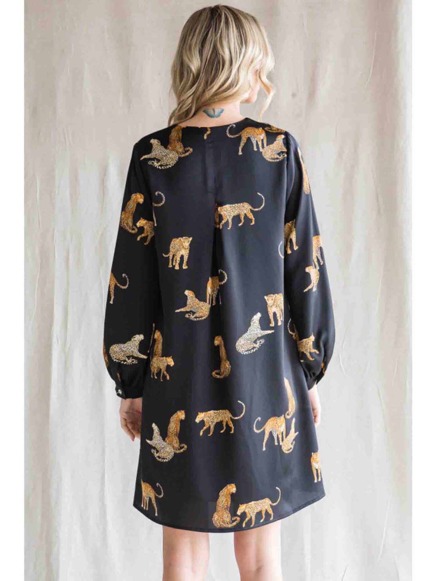 Cheetah Animal Print LSL Dress in Black by Jodifl