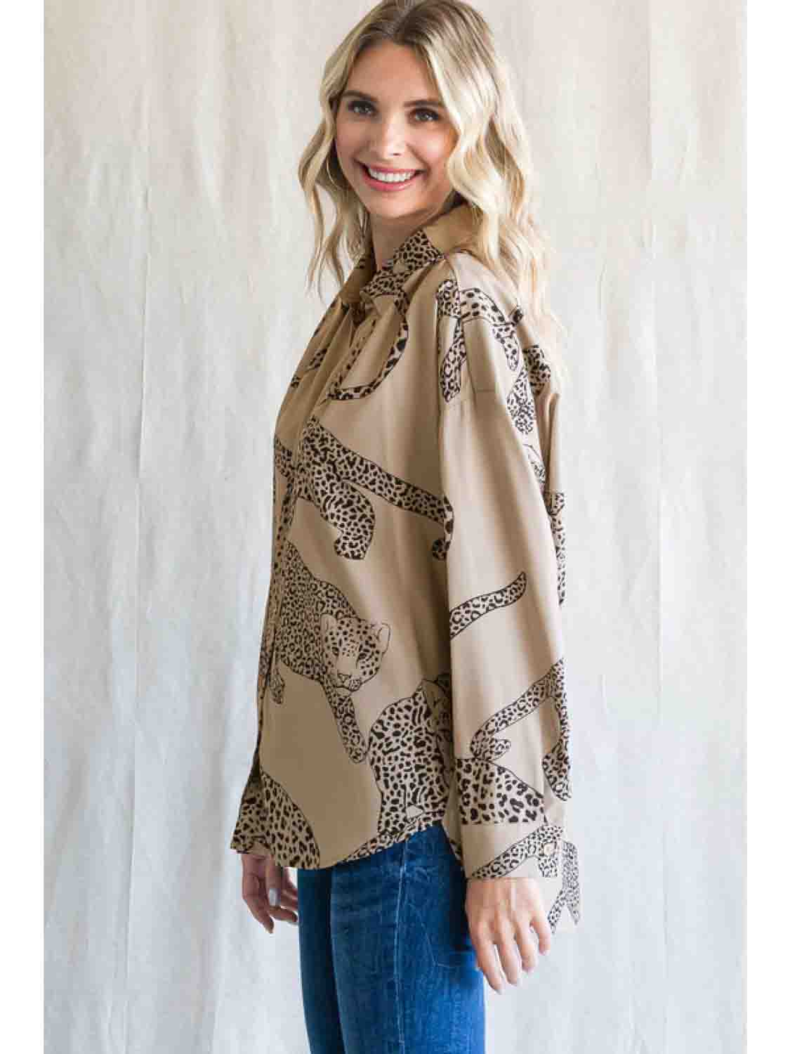 Satin Animal Print Long Dolman Sleeve Top Plus