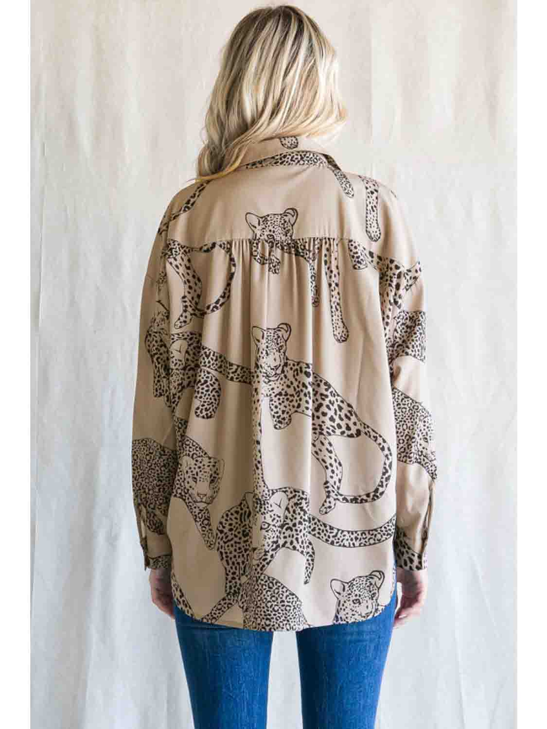 Satin Animal Print Long Dolman Sleeve Top Plus