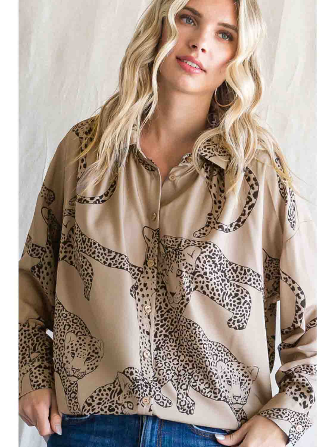 Satin Animal Print Long Dolman Sleeve Top Plus