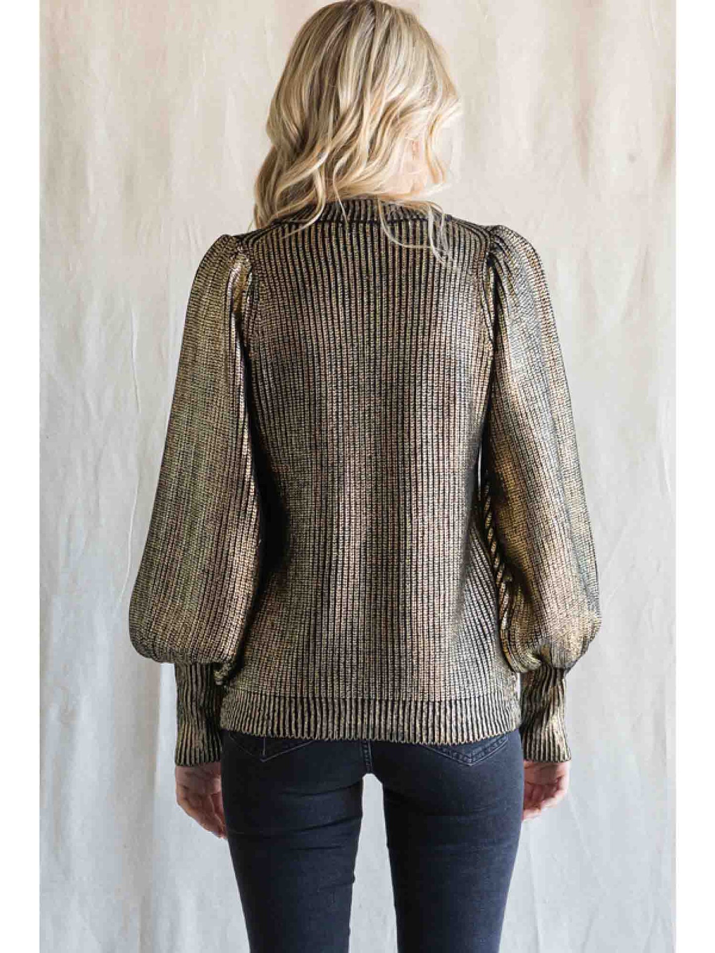 Metallic Knit Pullover LSL with Ribbed Hems by Jodifl