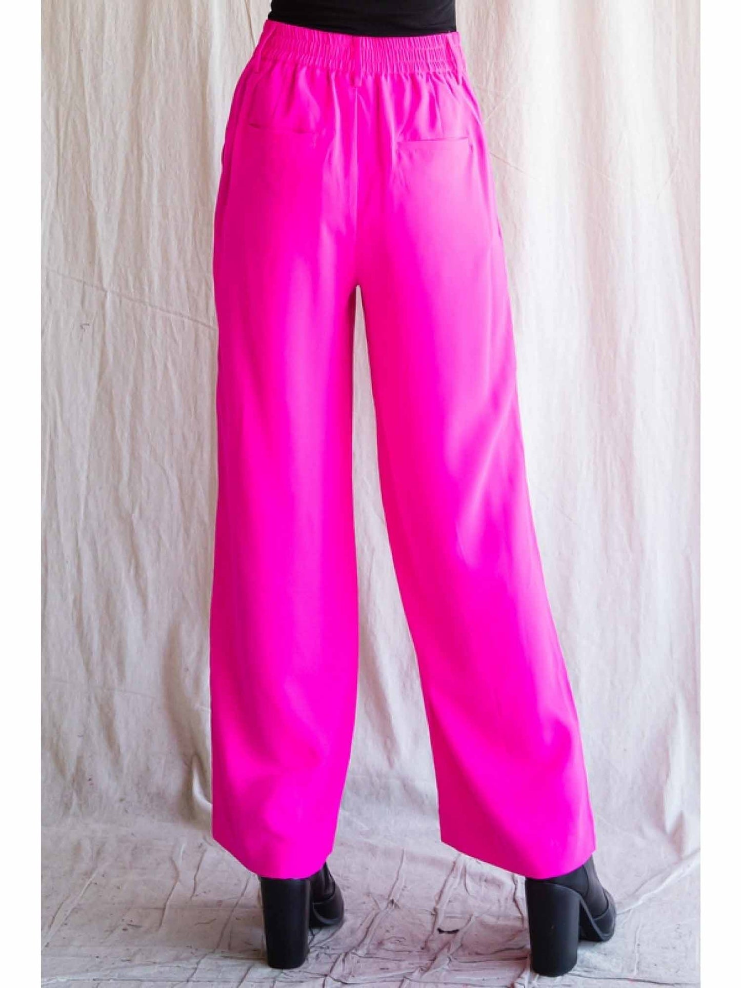Hot Pink Wide Leg Pants with Pockets by Jodifl