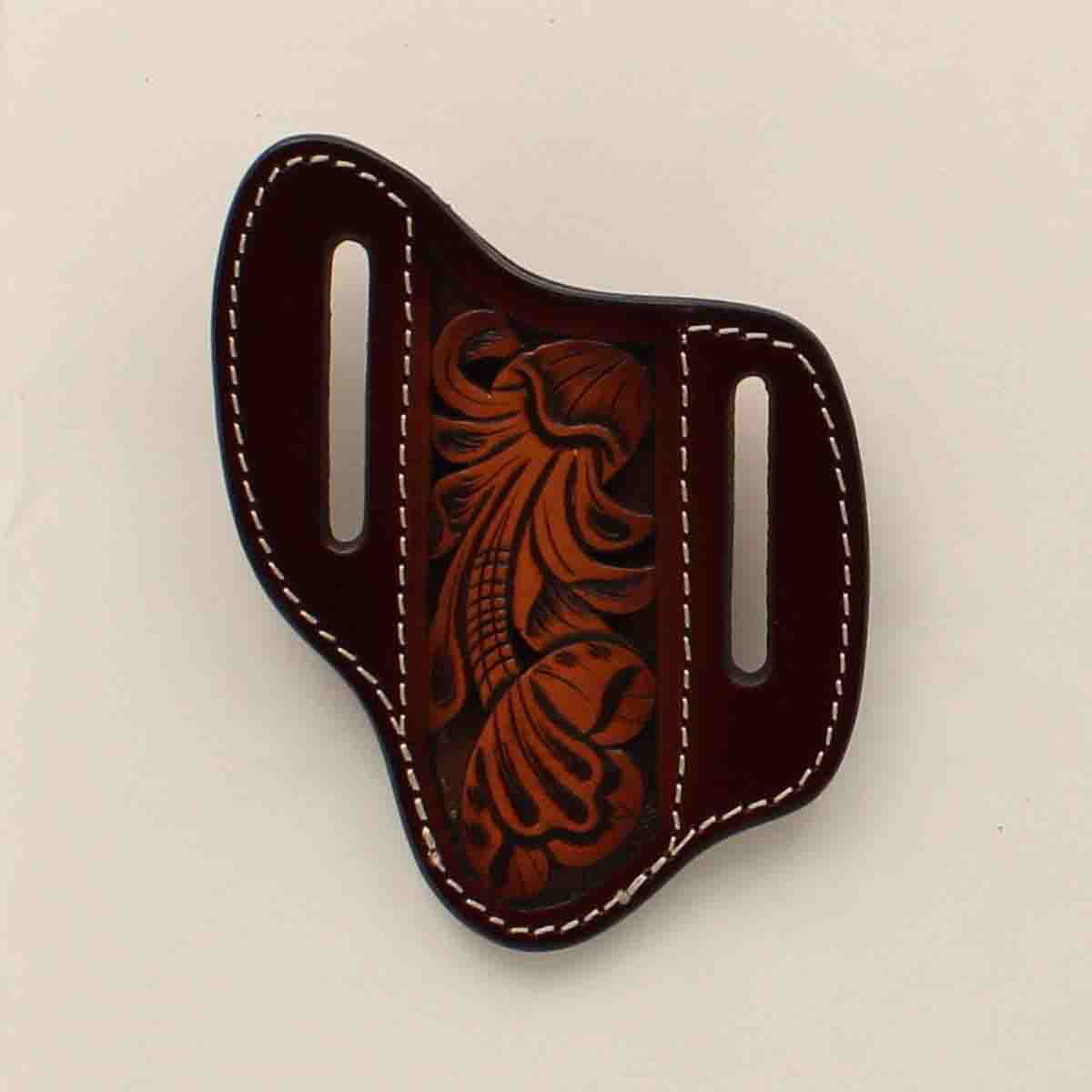3D Men's Leather Pancake Style Floral Tooled Brown Knife Sheath