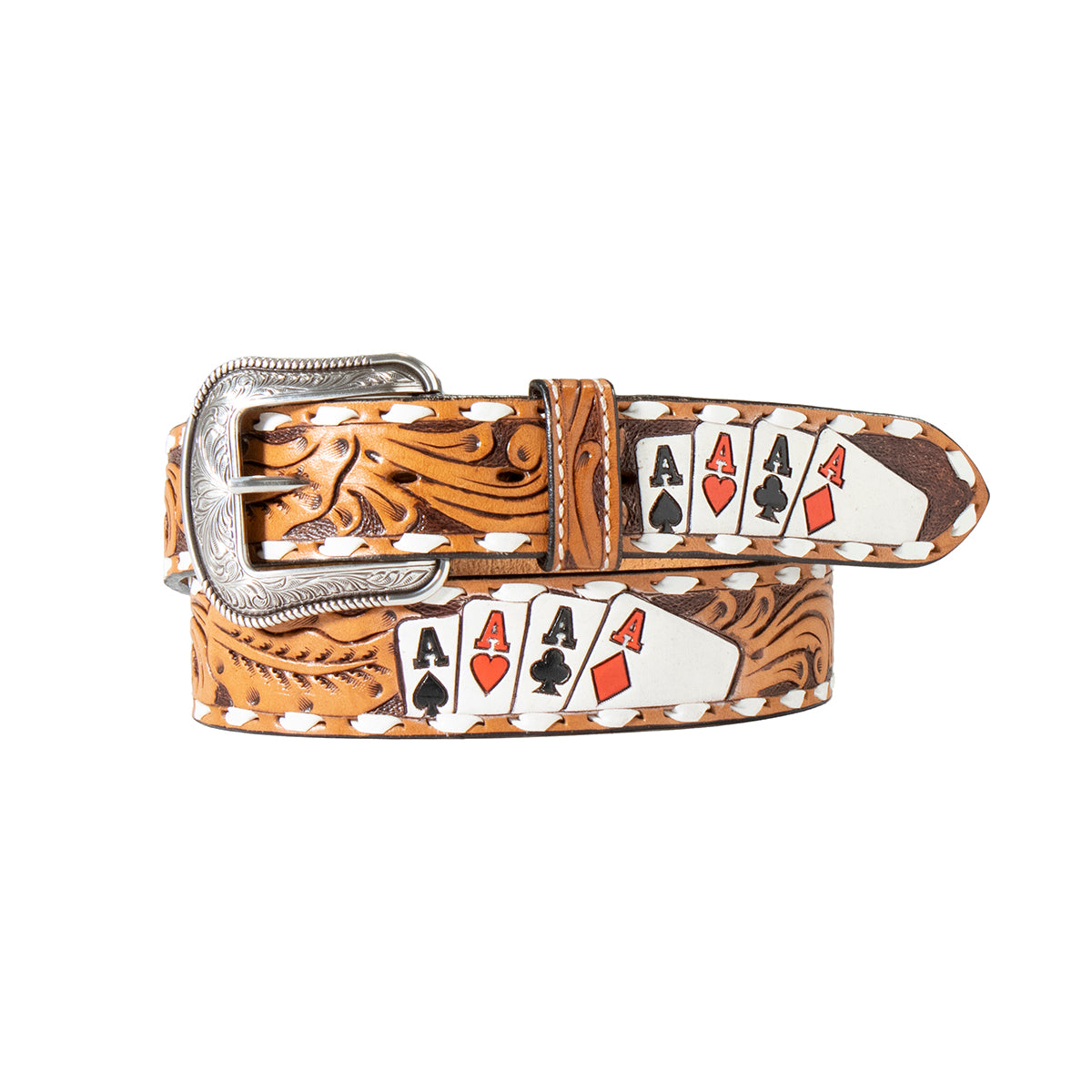 Men's 1 1/2" Hand Painted Ace Cards Belt in Natural by 3D Belt Company