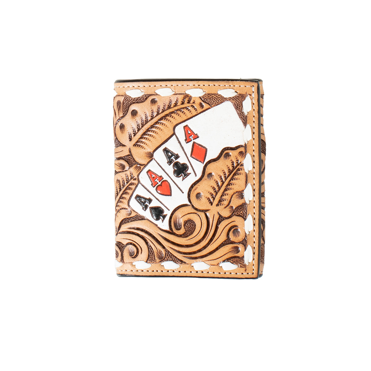 Hand Painted Ace Cards Trifold Wallet in Natural by 3D
