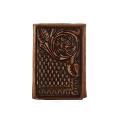 3D Trifold Wallet Floral Basketweave Brown