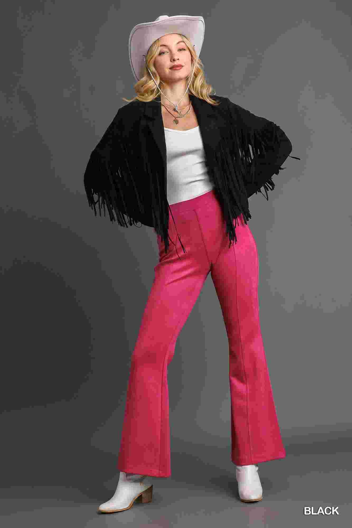 Faux Suede Open Front Jacket with Fringe by Umgee