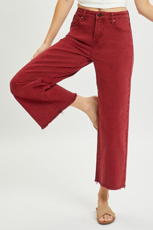 High Rise Tummy Control Crop Wide Leg Jeans by Risen Jeans