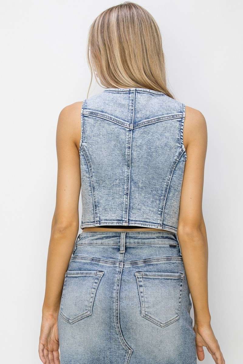 Crop Denim Vest in Acid Light by Risen Jeans