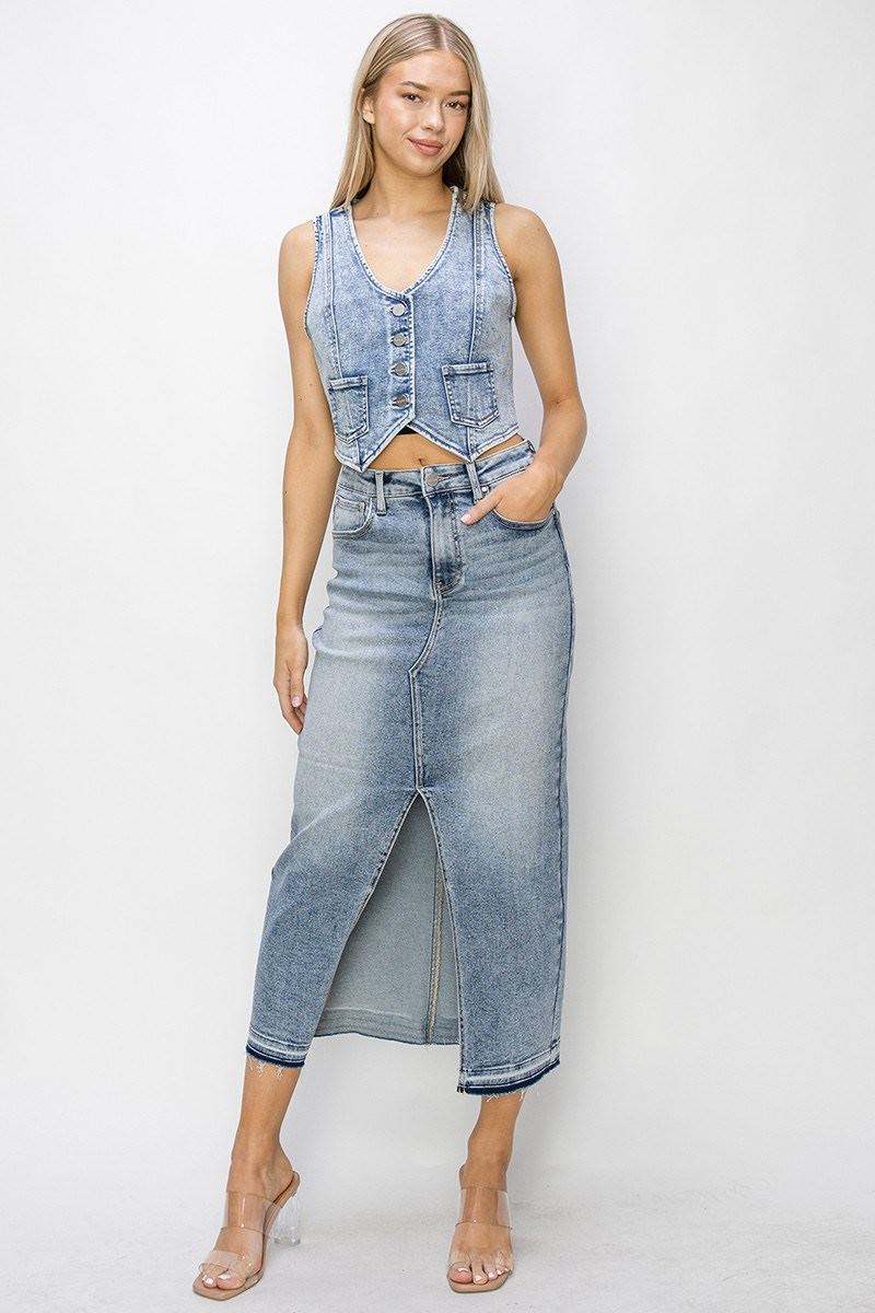 Crop Denim Vest in Acid Light by Risen Jeans