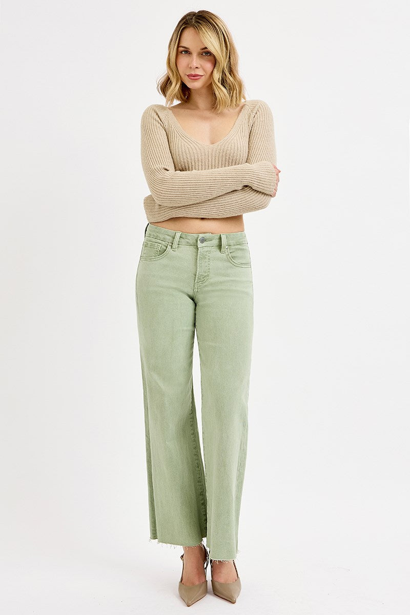 Tummy Control Mid Rise Wide Leg Crops by Risen Jeans