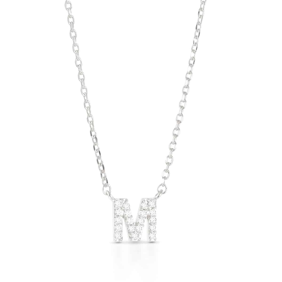 Silver CZ Large Initial Necklace M by Amanda Blu & Co