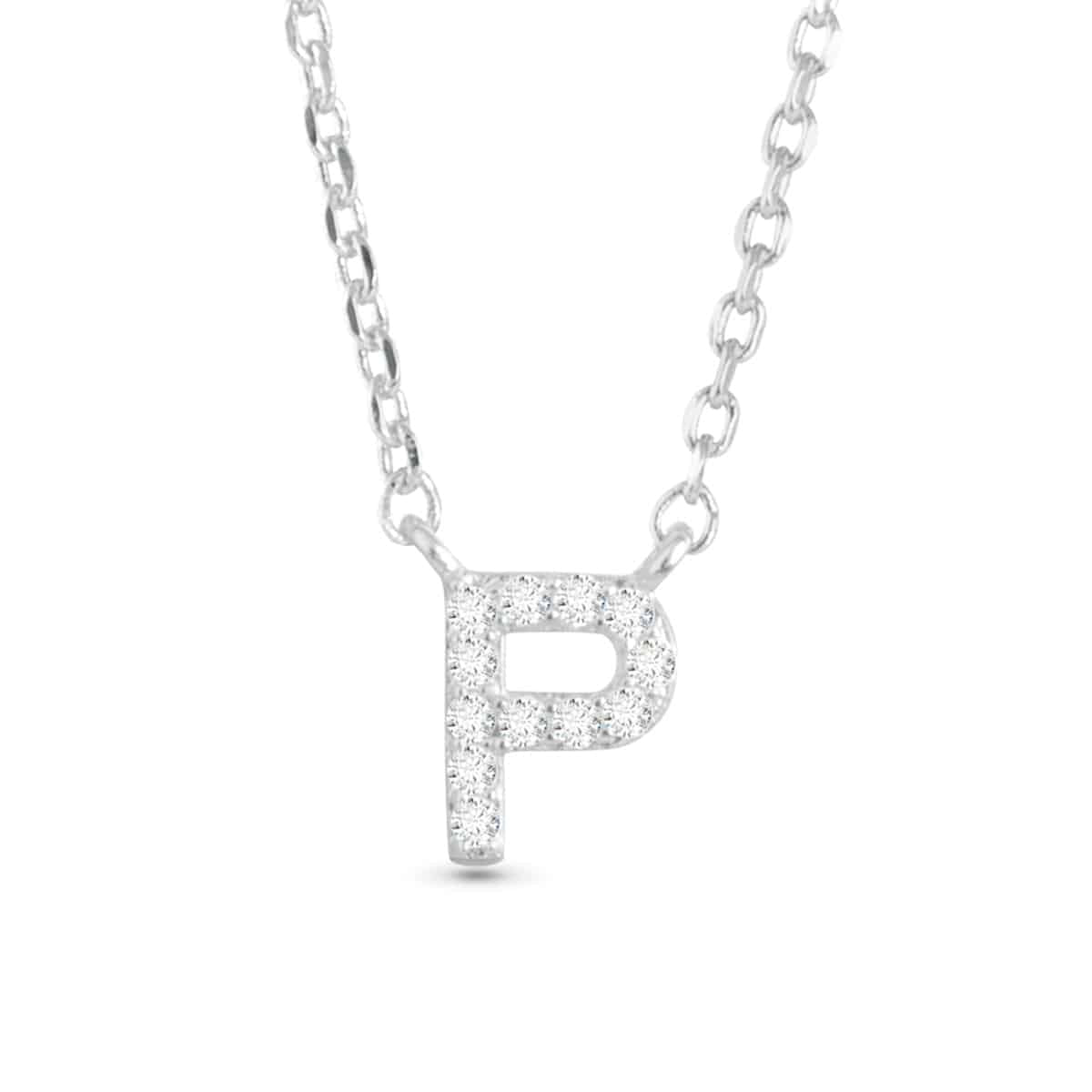 Silver CZ Large Initial Necklace P by Amanda Blu & Co
