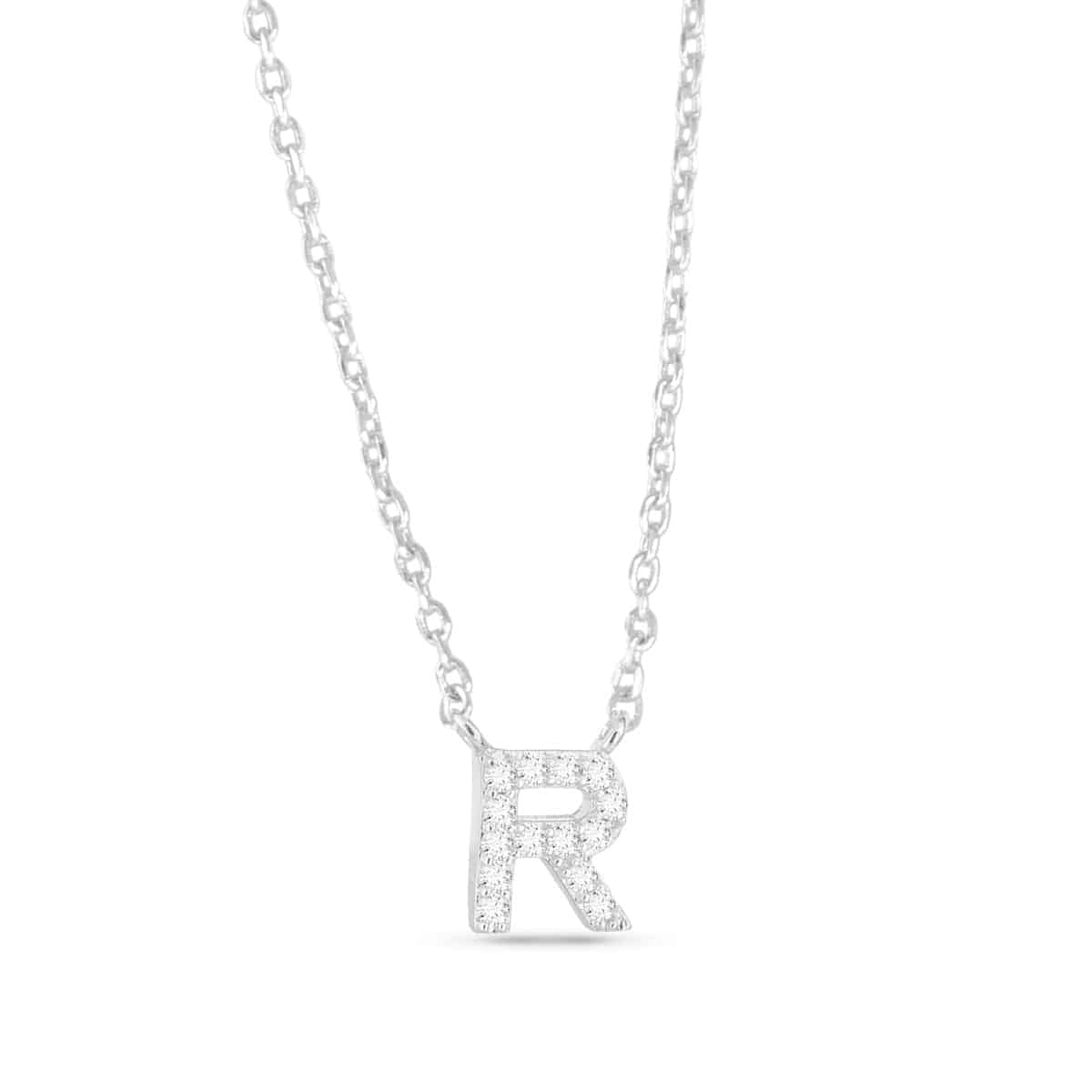 Silver CZ Large Initial Necklace R by Amanda Blu & Co