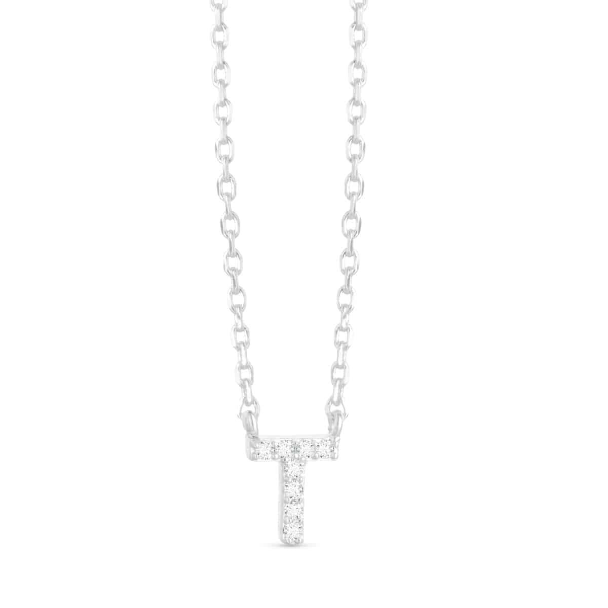 Silver CZ Large Initial Necklace T by Amanda Blu & Co