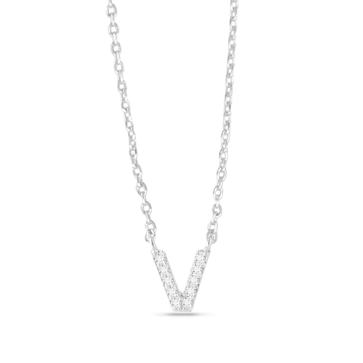 Silver CZ Large Initial Necklace V by Amanda Blu & Co