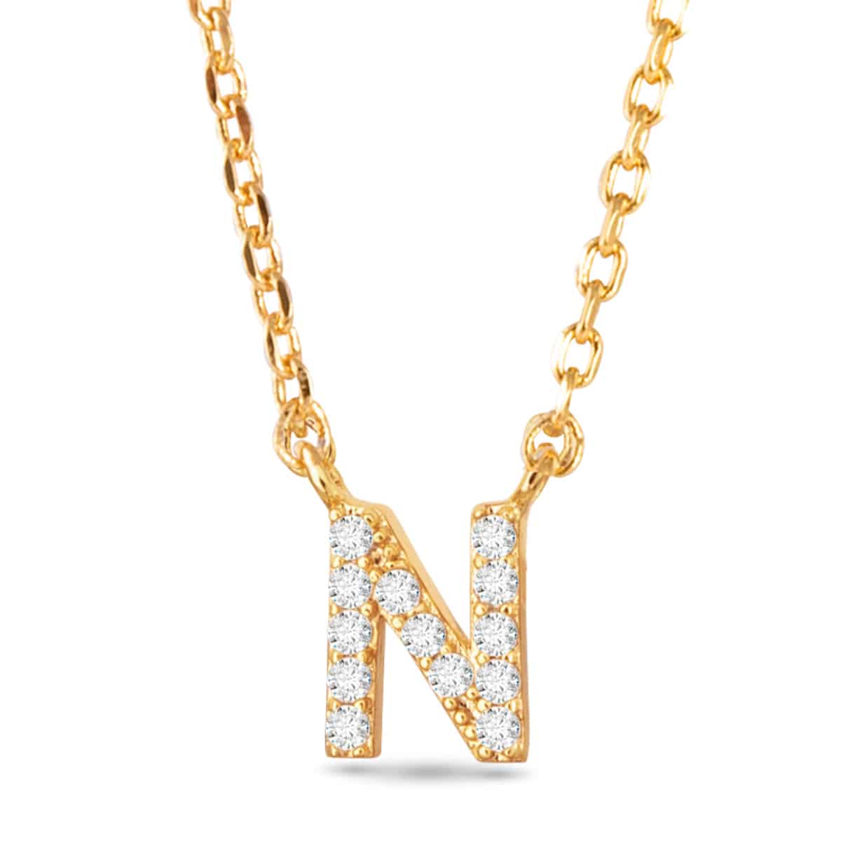 Gold CZ Large Initial Necklace N by Amanda Blu & Co