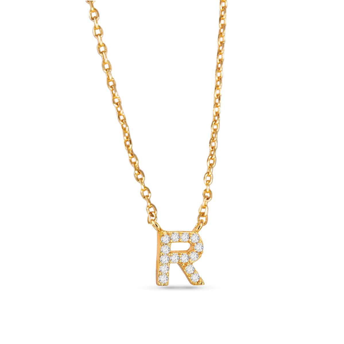 Gold CZ Large Initial Necklace R by Amanda Blu & Co