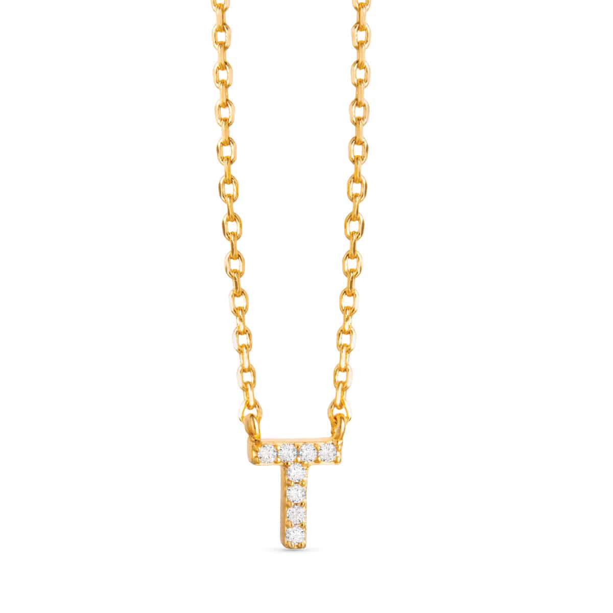Gold CZ Large Initial Necklace T by Amanda Blu & Co