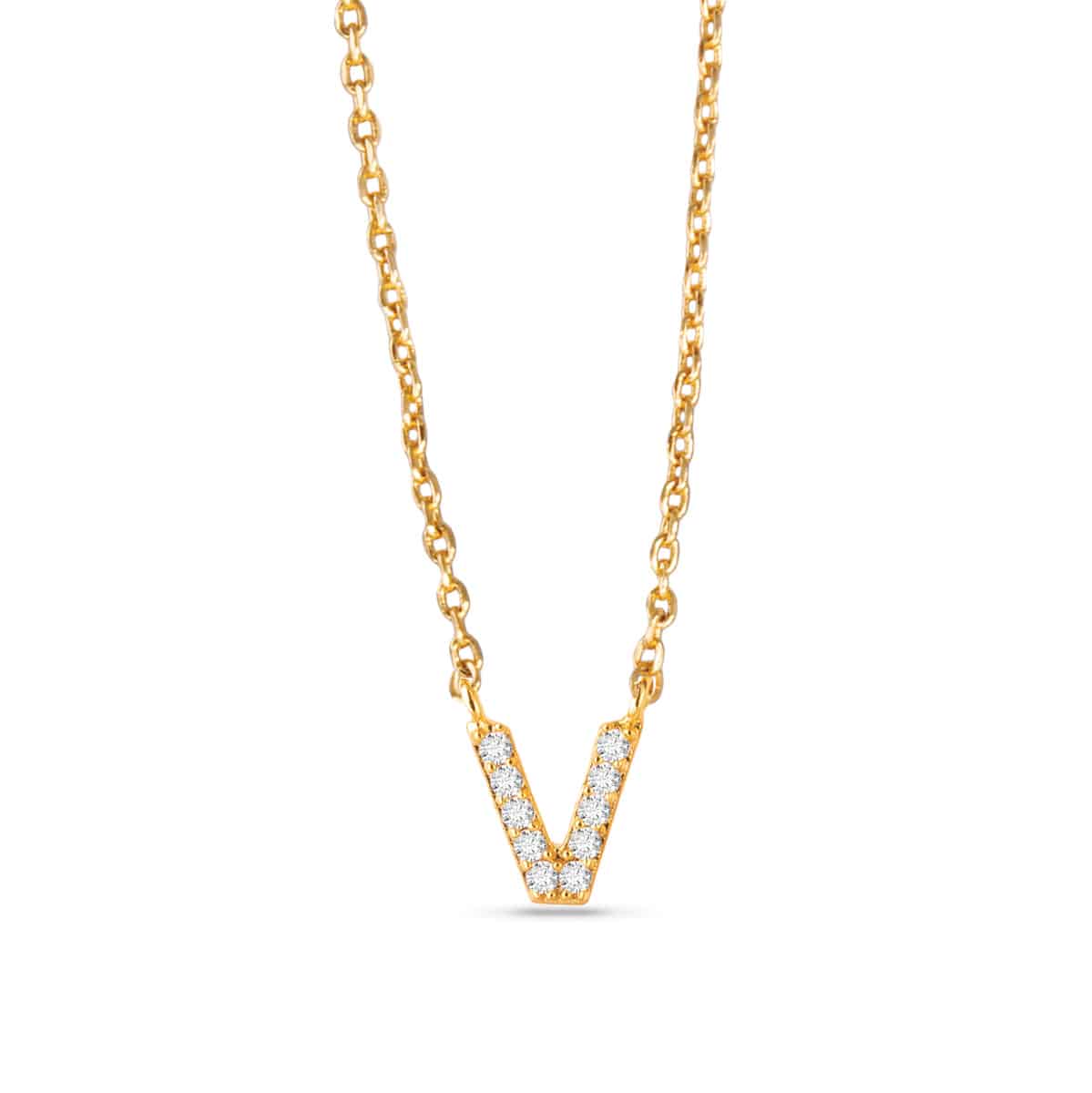 Gold CZ Large Initial Necklace V by Amanda Blu & Co