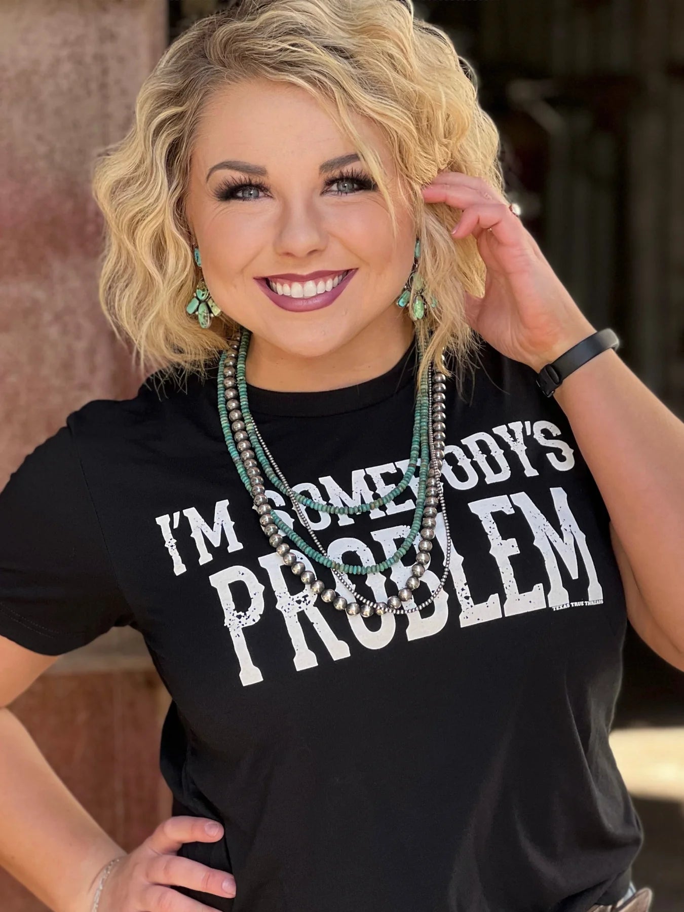I'm Somebody's Problem Tee in White on Black by Texas True Threads