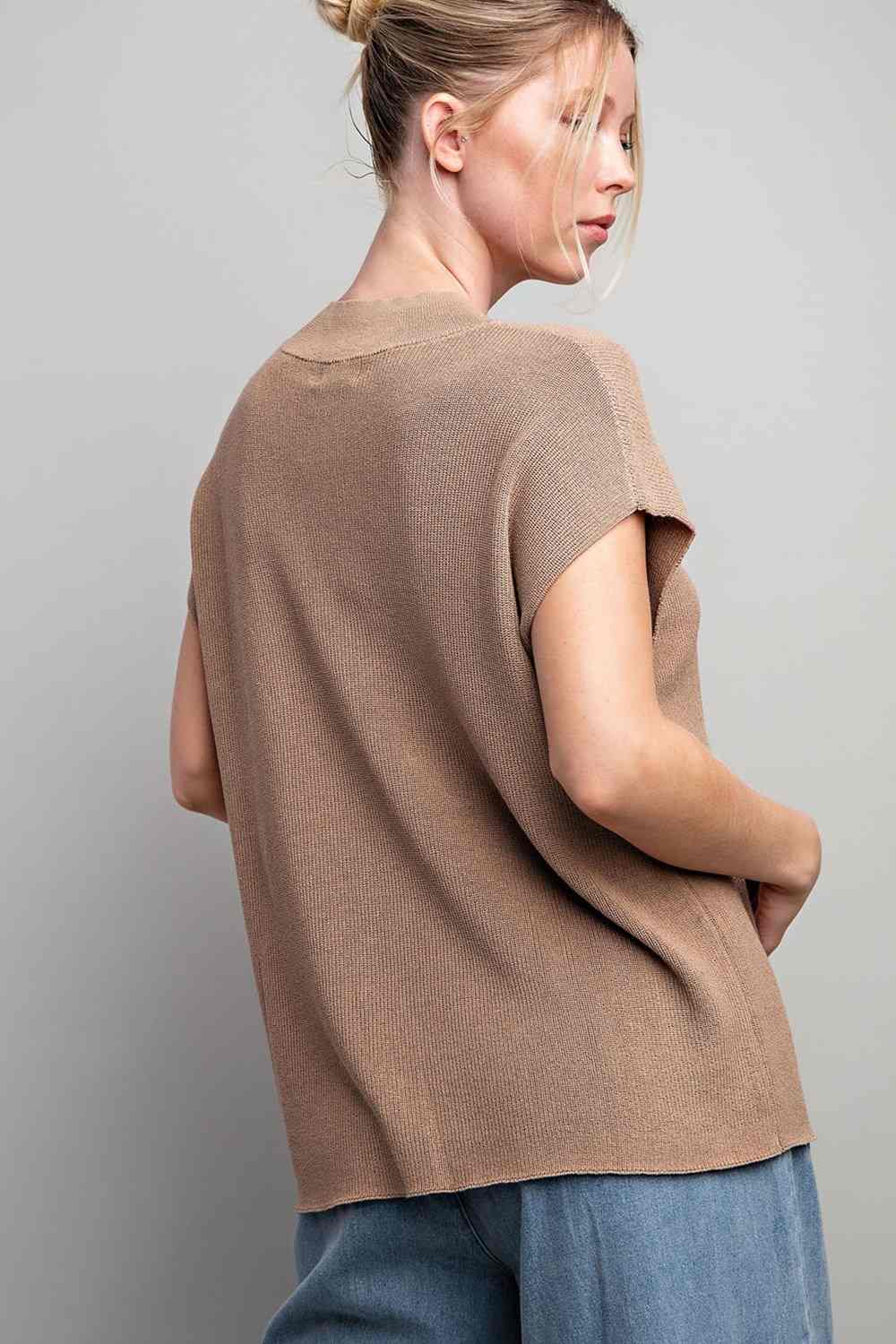 Solid Cap Sleeve Sweater Top by ee:some