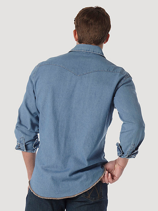 Wrangler Cowboy Cut® Long-Sleeve Western Denim Snap Work Shirt in Stonewash