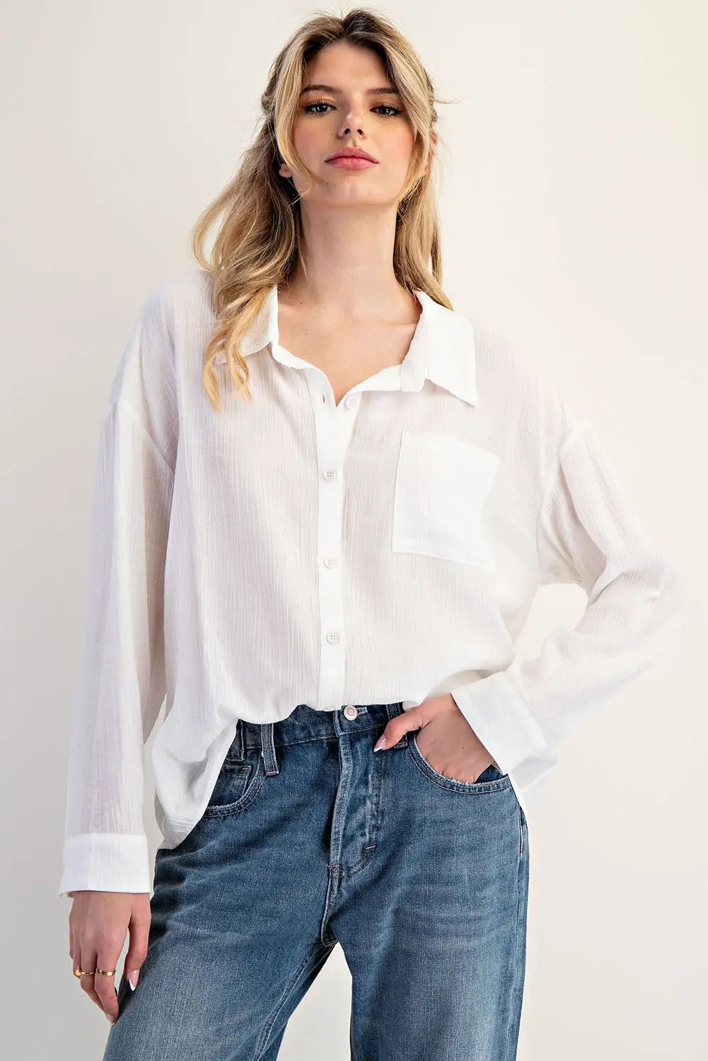 Button Down Long Sleeve Shirt in Off White by ee:some
