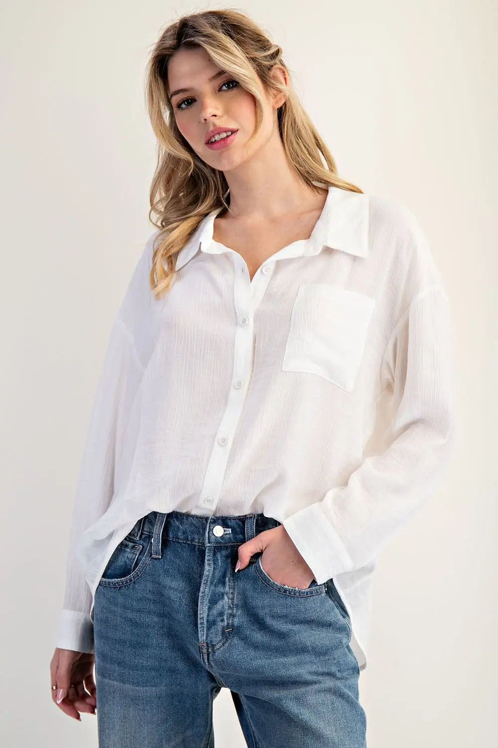 Button Down Long Sleeve Shirt in Off White by ee:some