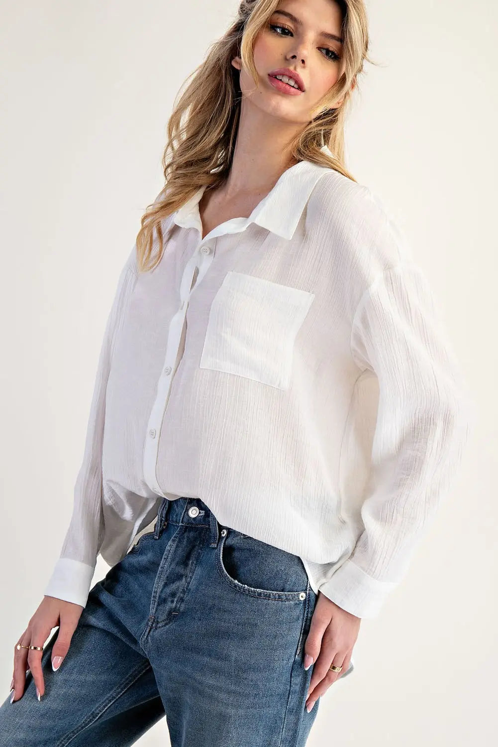 Button Down Long Sleeve Shirt in Off White by ee:some