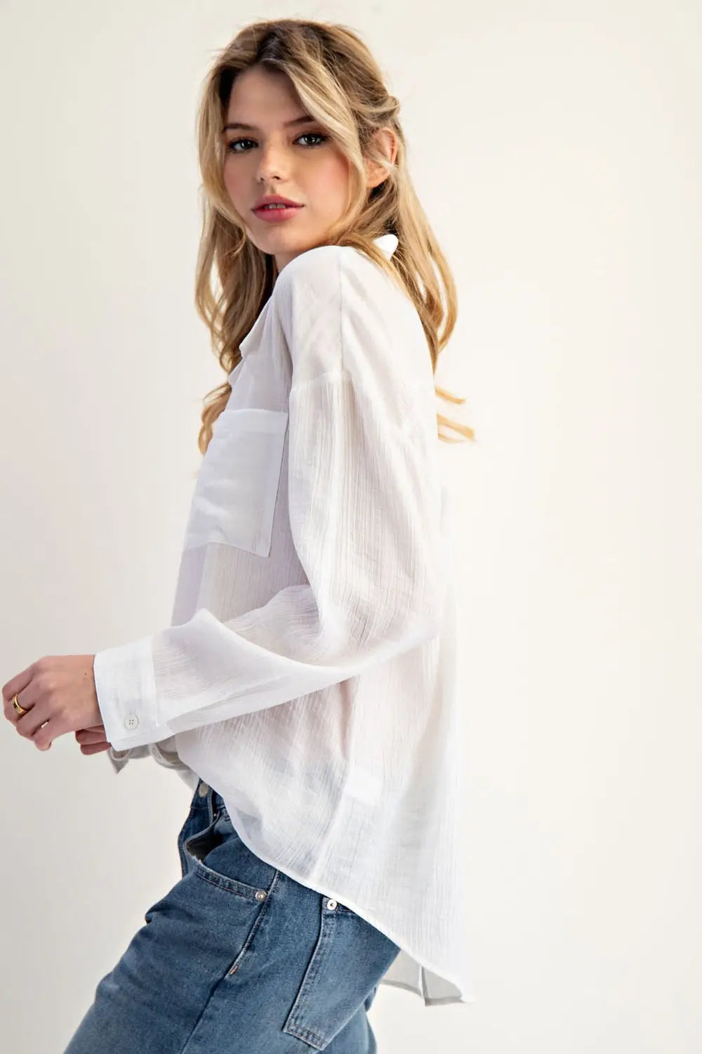 Button Down Long Sleeve Shirt in Off White by ee:some