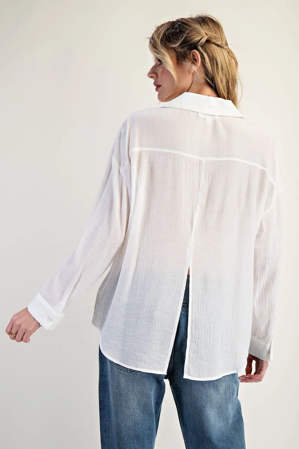 Button Down Long Sleeve Shirt in Off White by ee:some