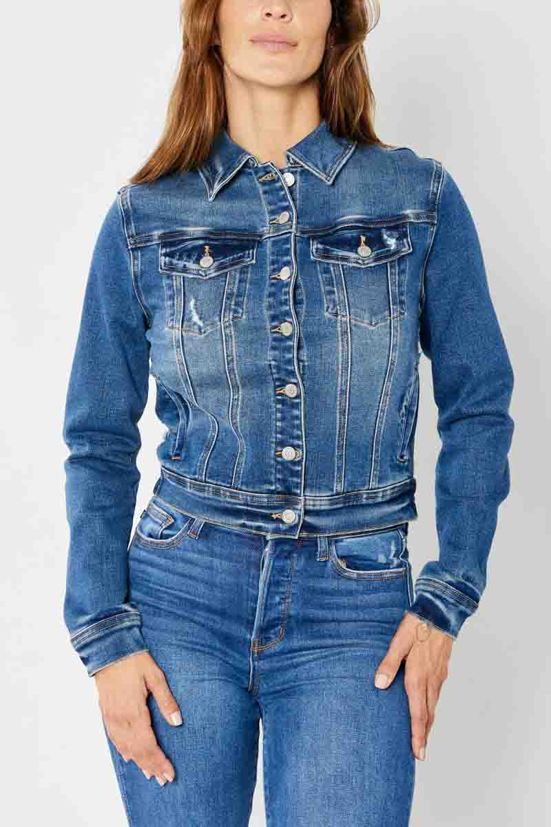 Classic Destroy Denim Jacket in Dark by Judy Blue