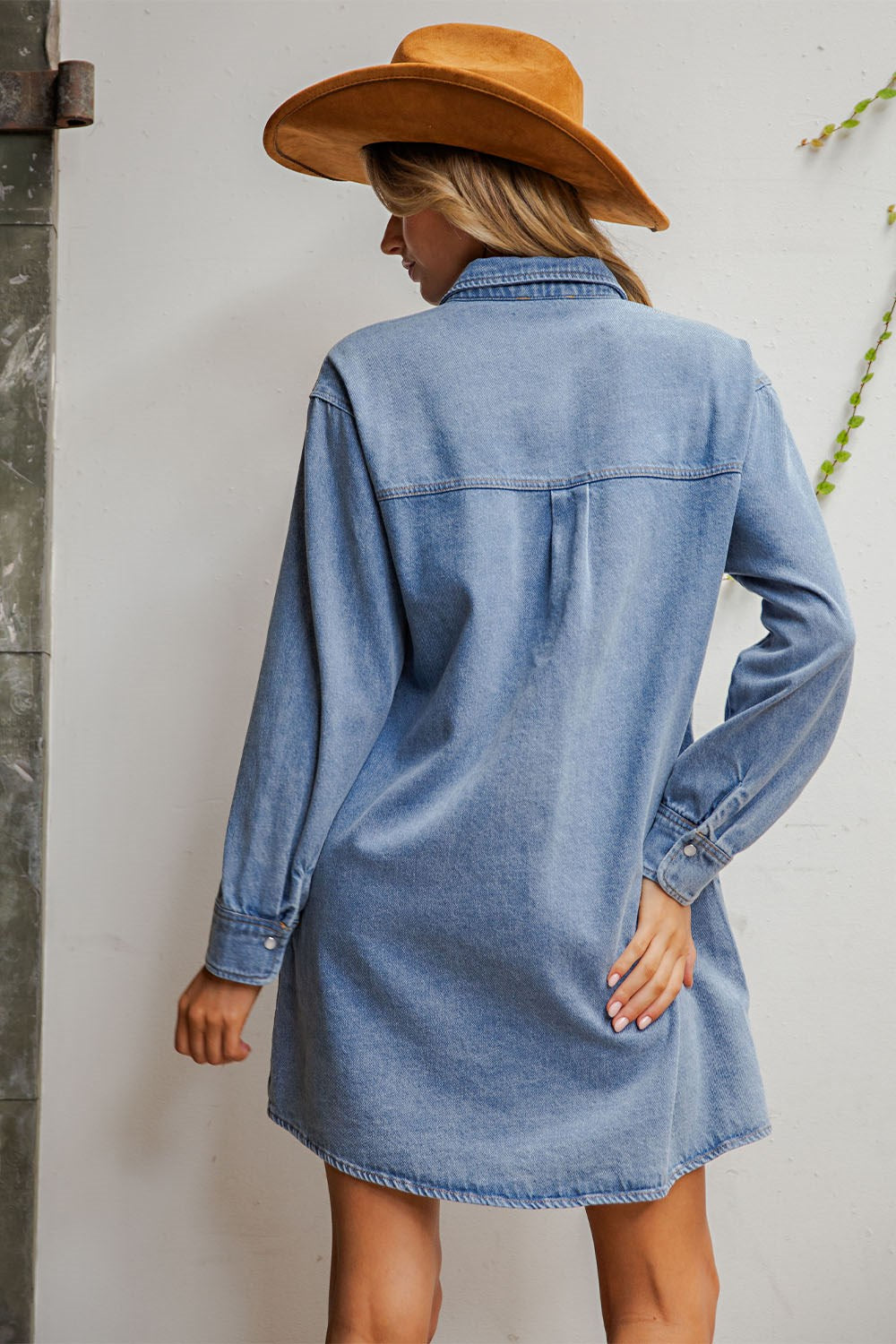 Mineral Washed Embroidered Yoke Denim Mini Dress by ee:some
