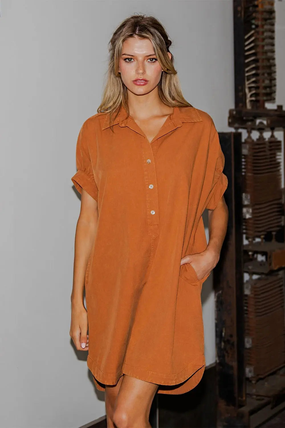 Mineral Washed Mini Dress in Clay by ee:some