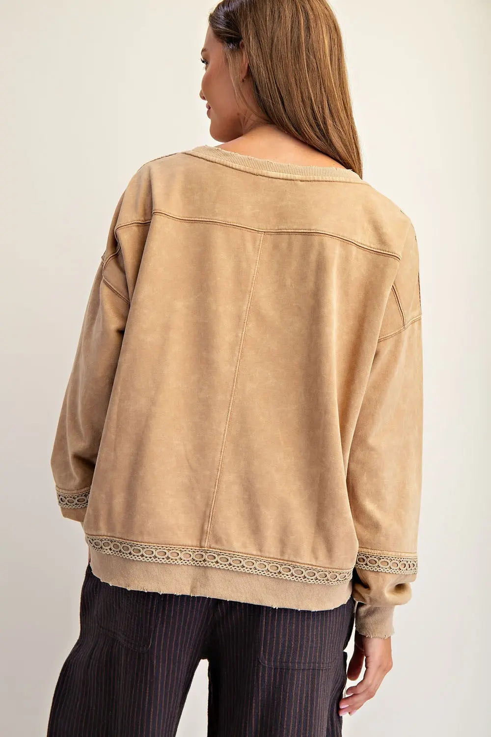 Mineral Washed Boot Motif Long Sleeve Sweatshirt in Mocha Mousse by ee:some